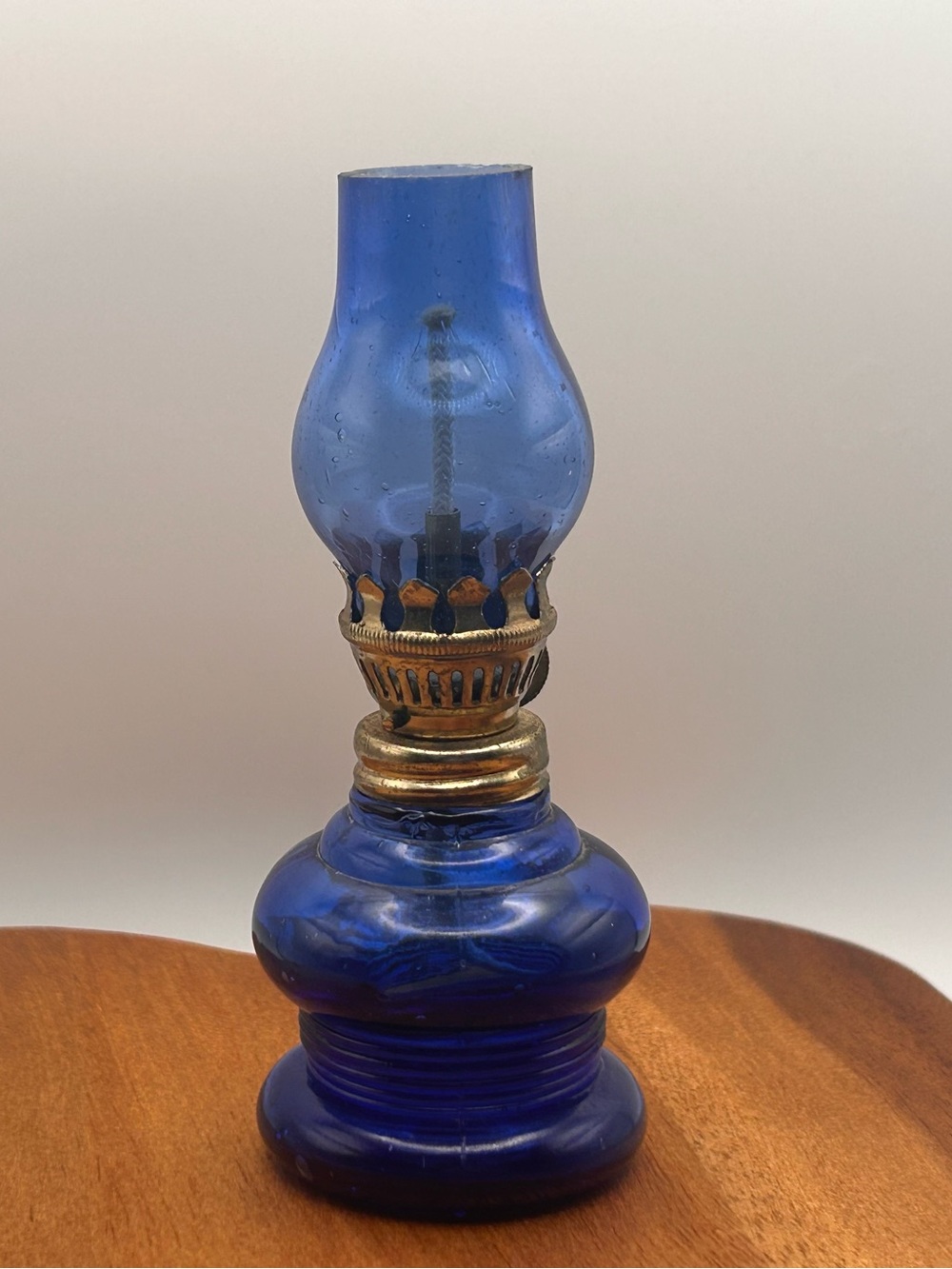 Vintage Miniature Cobalt Blue Glass Oil Lamp | Made in Hong Kong | 1960s 70s